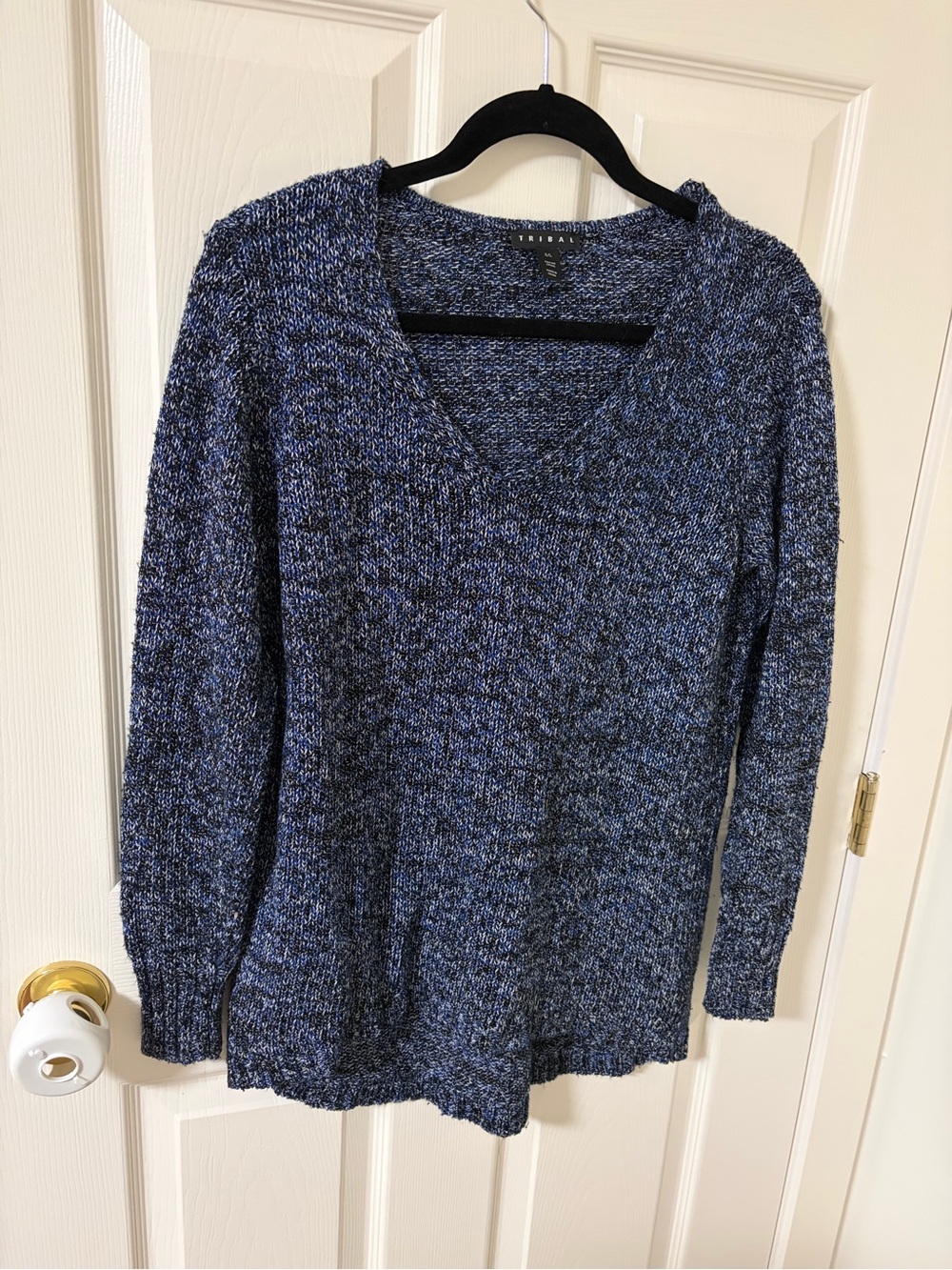 Tribal Blue Marled V-Neck Sweater